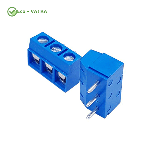 ترمینال 3 پین آبی مناسب برای اتصال مطمئن سیم‌ها به برد PCB، دارای طراحی زاویه ۹۰ درجه، نصب آسان، استحکام بالا و قابلیت تحمل جریان تا ۱۰ آمپر.